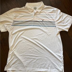 Callaway White Polo with Multicolor Chest Stripes